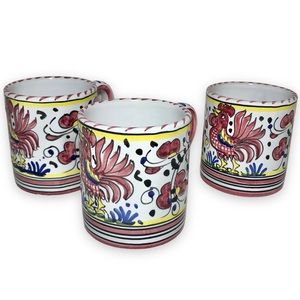 Starbucks Sambuco Pottery 3 Mug Set Deruta Style Pink Rooster Handpainted Italy